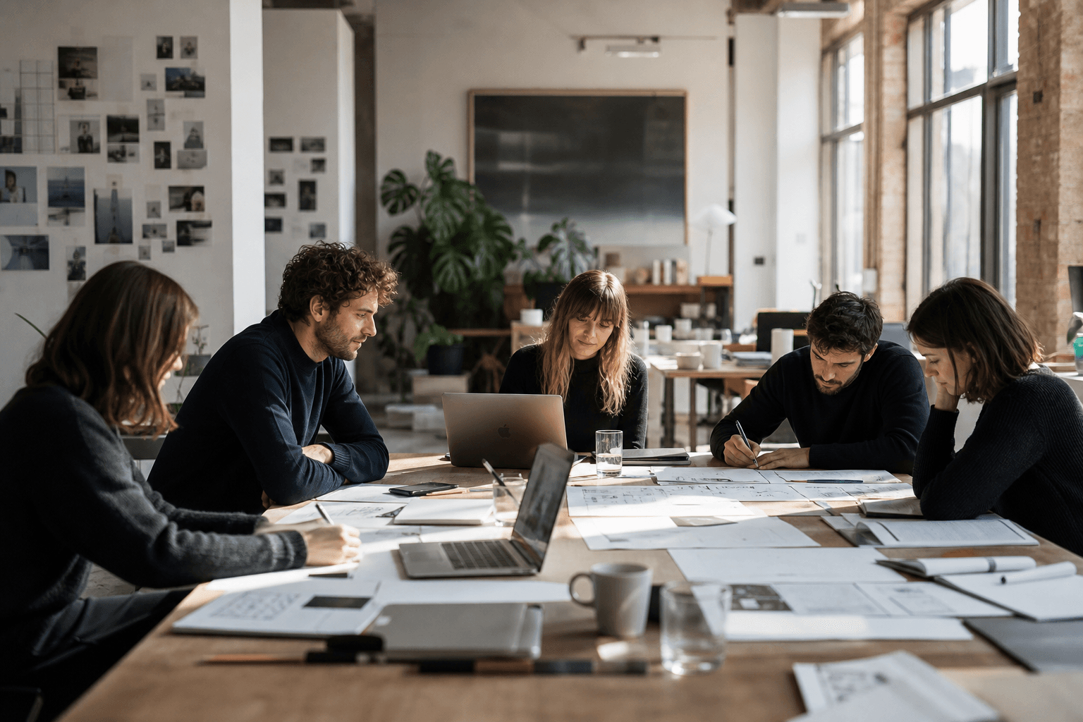 European agency and remote delivery team in a bright Paris-style studio